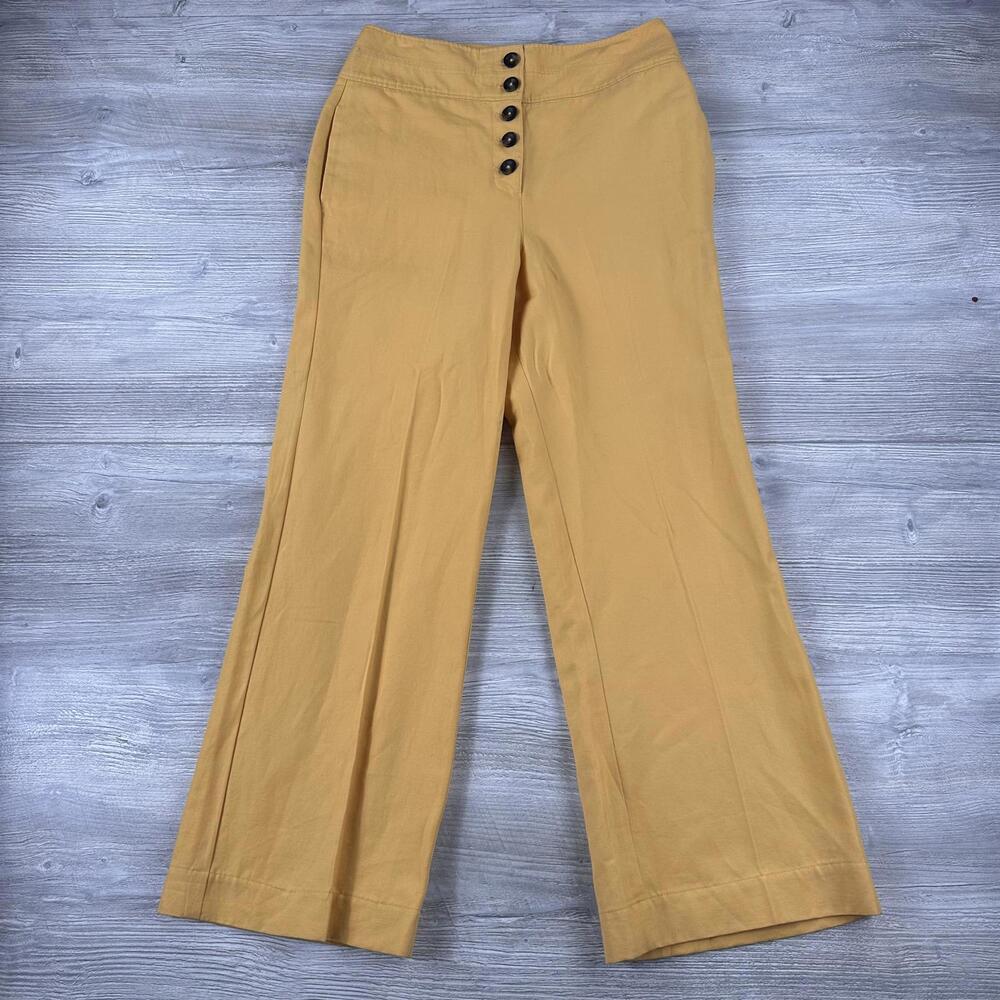 Boden Mustard Yellow Wide-Leg Trousers with Button Front